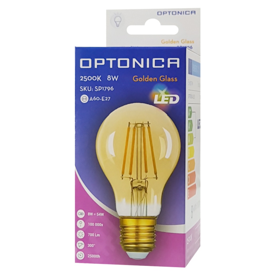 OPTONICA LED λάμπα A60 Filament 1796, 8W, 2500K, E27, 700lm - Image 2