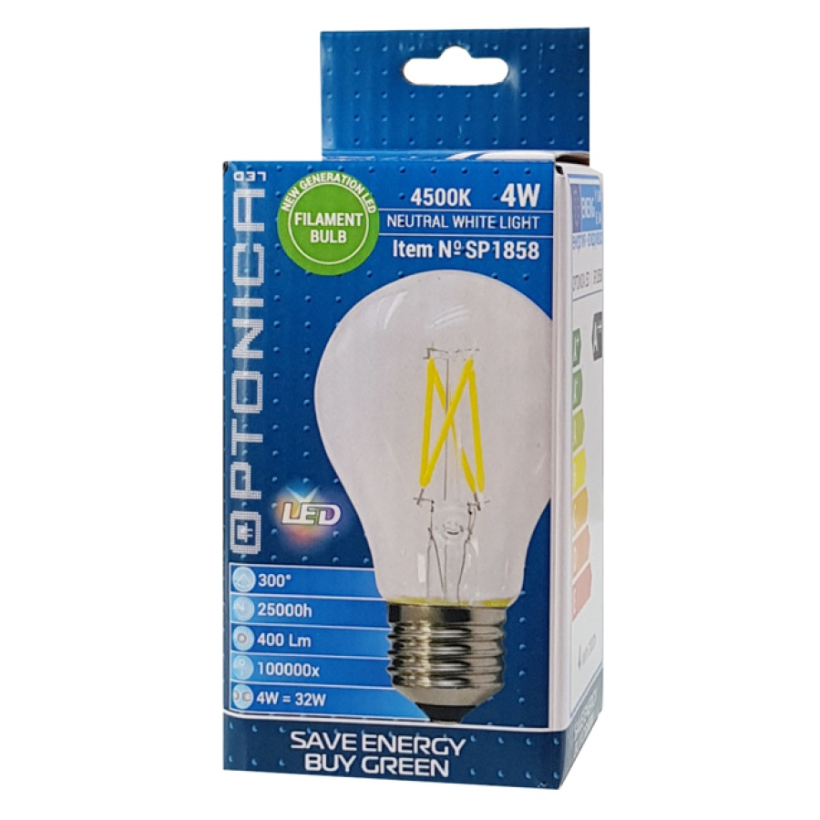 OPTONICA LED λάμπα A60 Filament 1858, 4W, 4500K, E27, 400lm - Image 2