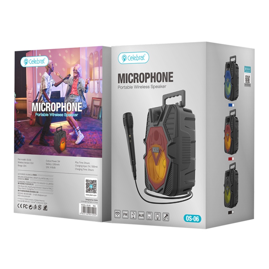 CELEBRAT φορητό ηχείο OS-06 με μικρόφωνο, 5W, 1200mAh, Bluetooth, μαύρο - Image 5