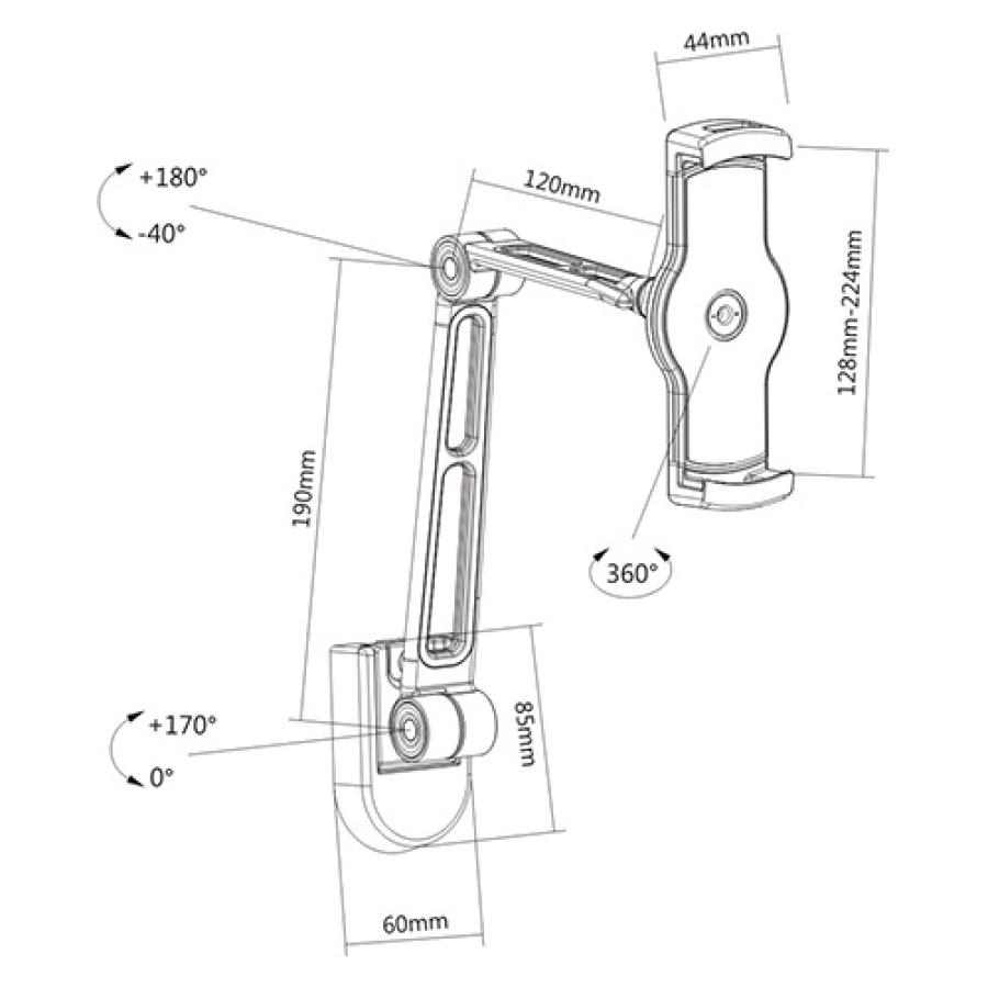 BRATECK επιτοίχια βάση PAD28-02 για tablet/smartphone 4.7-12.9", μαύρη - Image 3