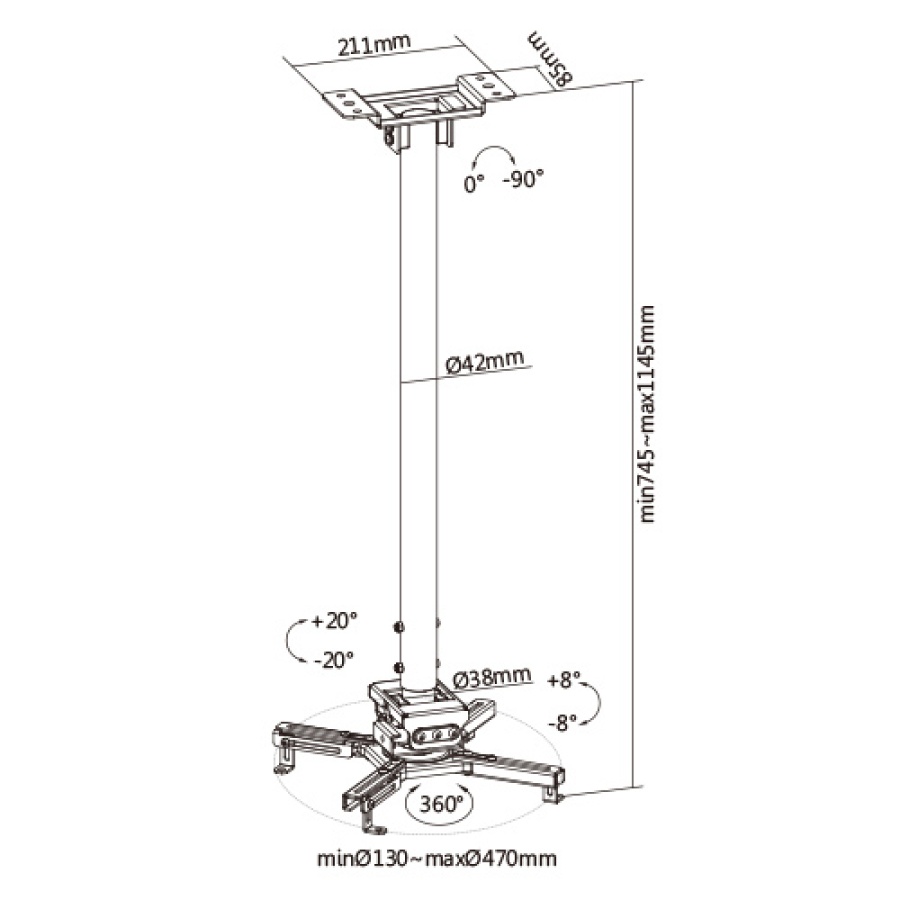 BRATECK βάση projector οροφής PRB-20-01L, 35kg - Image 8