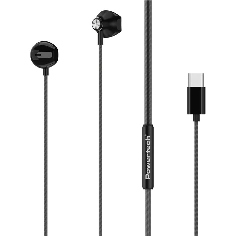 POWERTECH earphones με μικρόφωνο Prime, USB-C σύνδεση, 1.2m, μαύρα