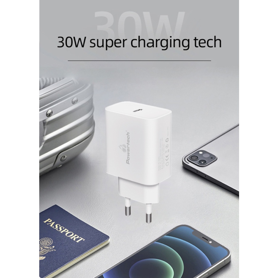 POWERTECH φορτιστής τοίχου PT-1043, USB-C, PD QC3.0, 30W, λευκός - Image 2