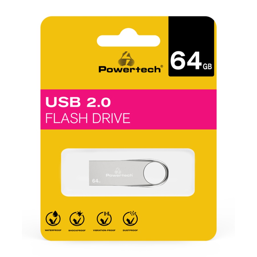 POWERTECH USB Flash Drive PT-1122, 64GB, USB 2.0, ασημί - Image 3