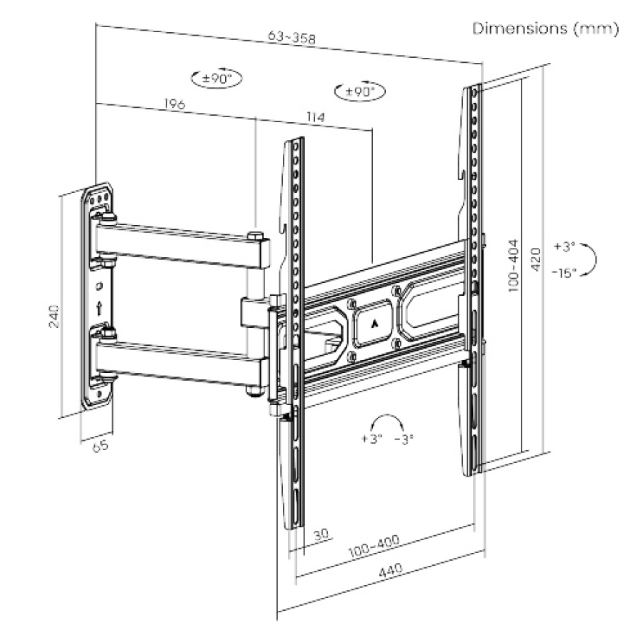 POWERTECH επιτοίχια βάση PT-1131 για τηλεόραση 32-55", full motion, 35kg - Image 5