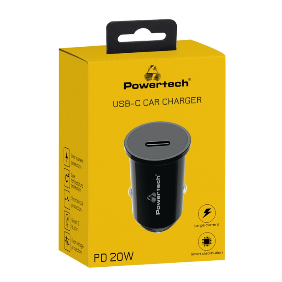 POWERTECH φορτιστής αυτοκινήτου PT-1146, USB-C, 20W PD, μαύρος - Image 3