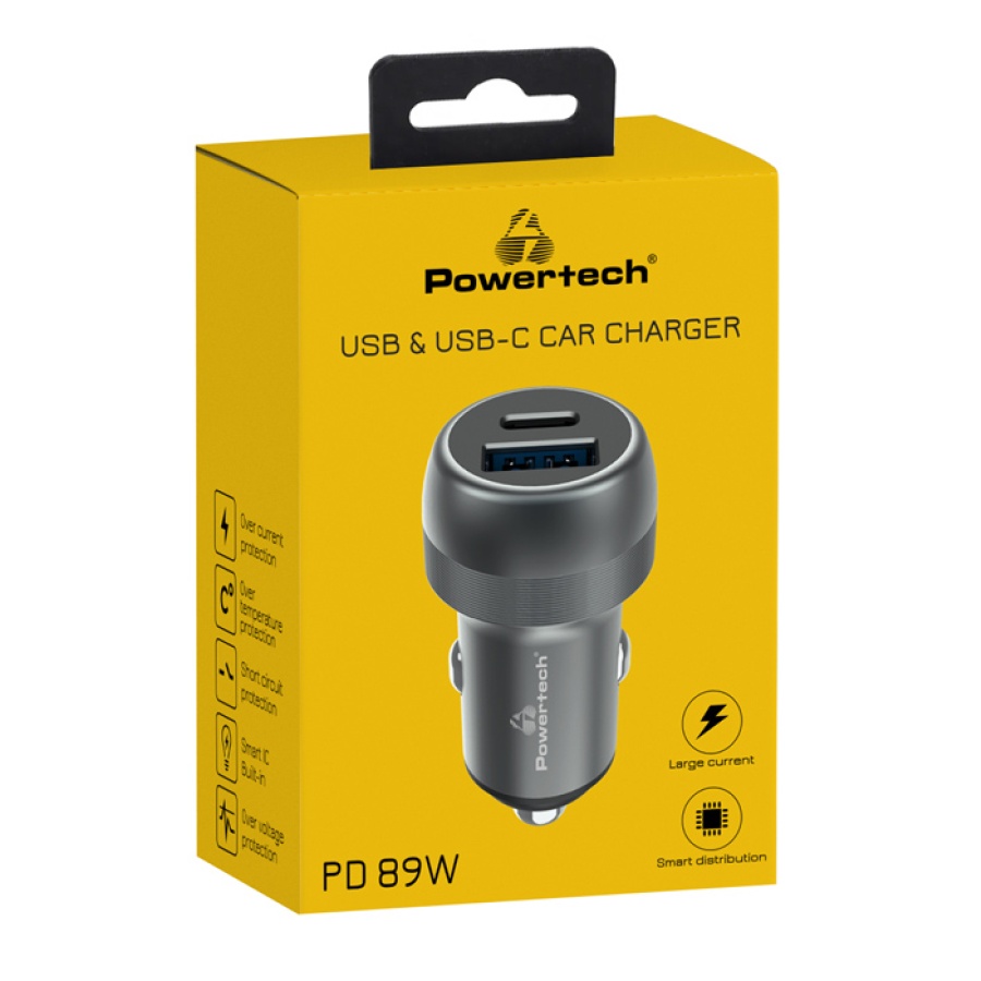 POWERTECH φορτιστής αυτοκινήτου PT-1148, USB & USB-C, 89W PD & QC, γκρι - Image 3