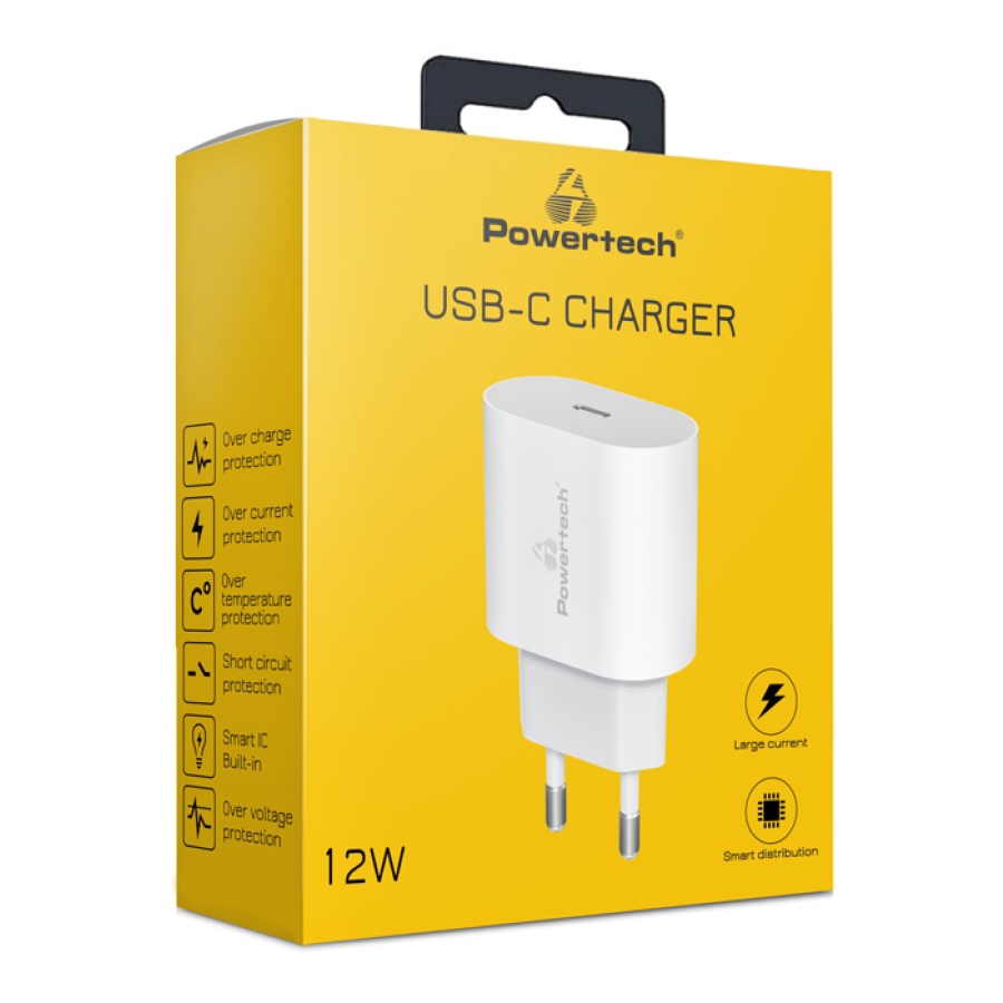 POWERTECH φορτιστής τοίχου PT-1150, USB-C, 12W, λευκός - Image 2