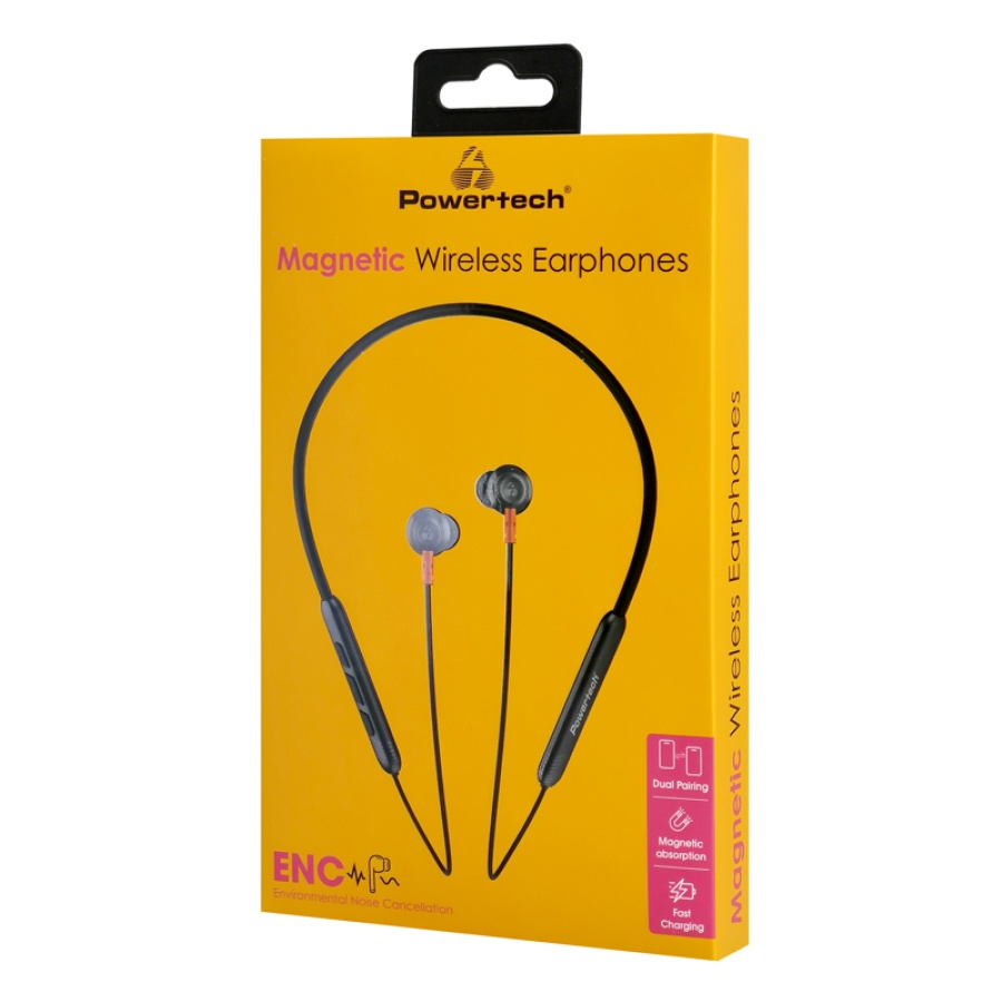 POWERTECH earphones PT-1228 με μαγνήτη, Bluetooth ENC 10mm 180mAh, μαύρα - Image 5