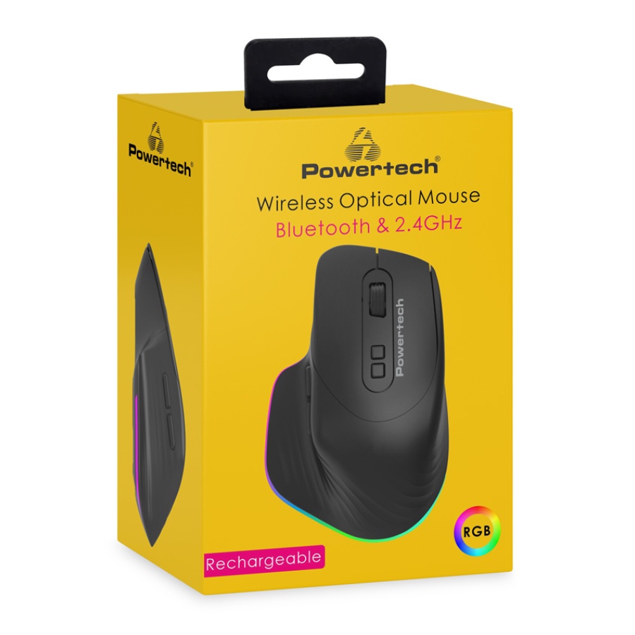 POWERTECH ασύρματο gaming ποντίκι PT-1253, 2.4GHz & Bluetooth, 2000DPI, 650mAh, RGB, μαύρο - Image 4