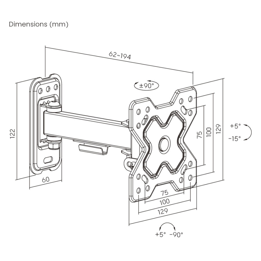 POWERTECH επιτοίχια βάση PT-1277 για τηλεόραση 13-32", full motion, 20kg - Image 3