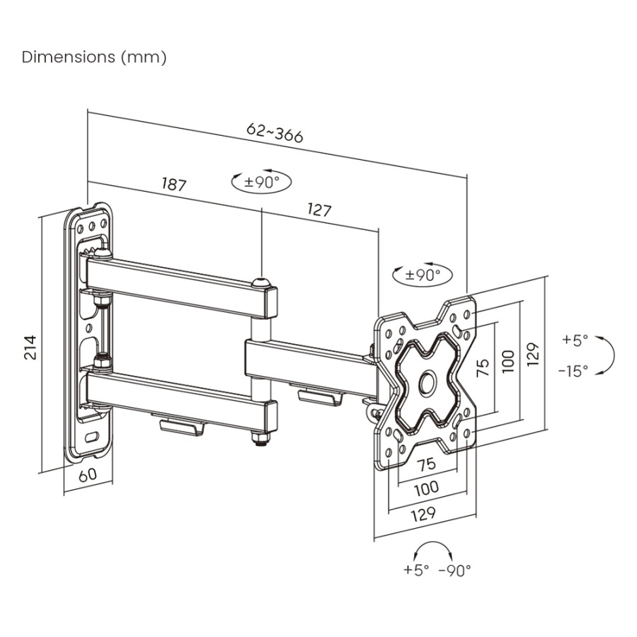 POWERTECH επιτοίχια βάση PT-1279 για τηλεόραση 13-32", full motion, 20kg - Image 3