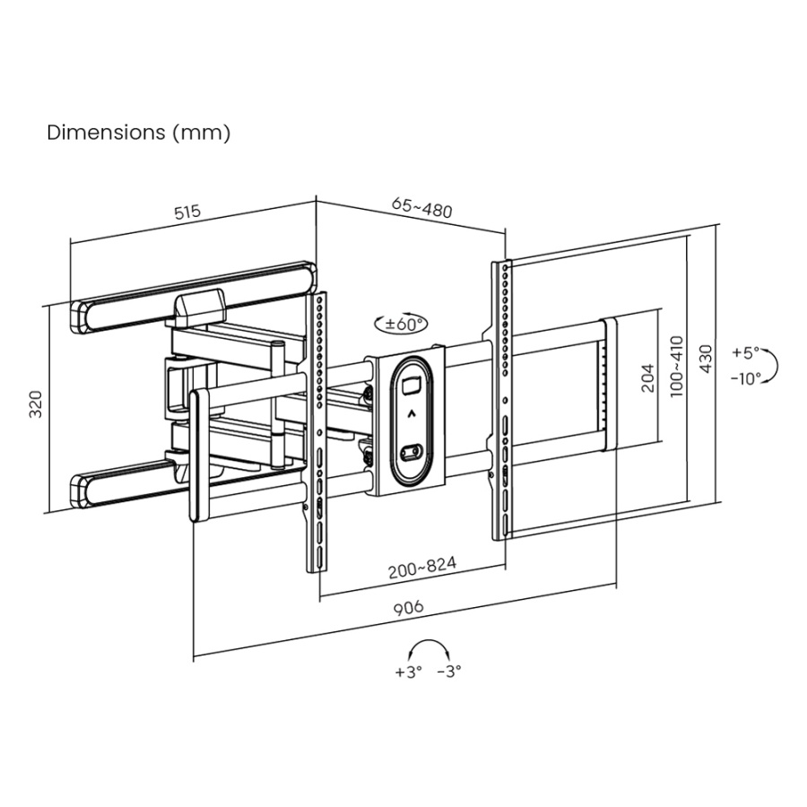 POWERTECH επιτοίχια βάση PT-1280 για τηλεόραση 43-100", full motion, 60kg - Image 3