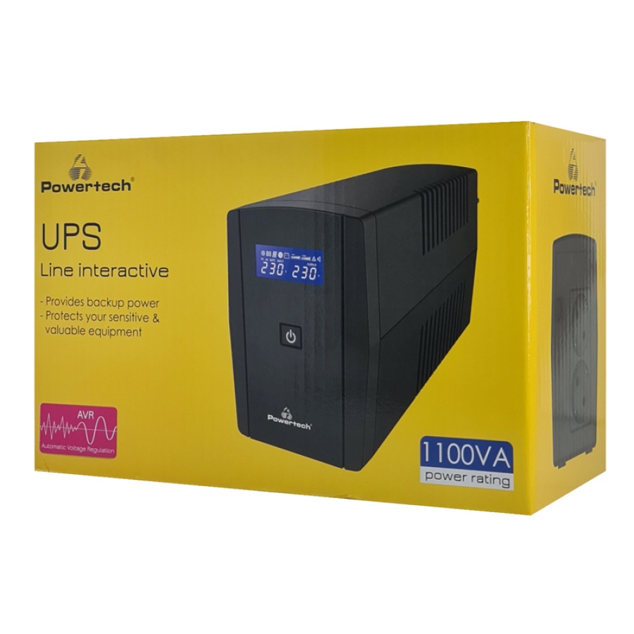 POWERTECH UPS Line Interactive PT-1296 με οθόνη, 1100VA, 660W, 2x Schuko - Image 3