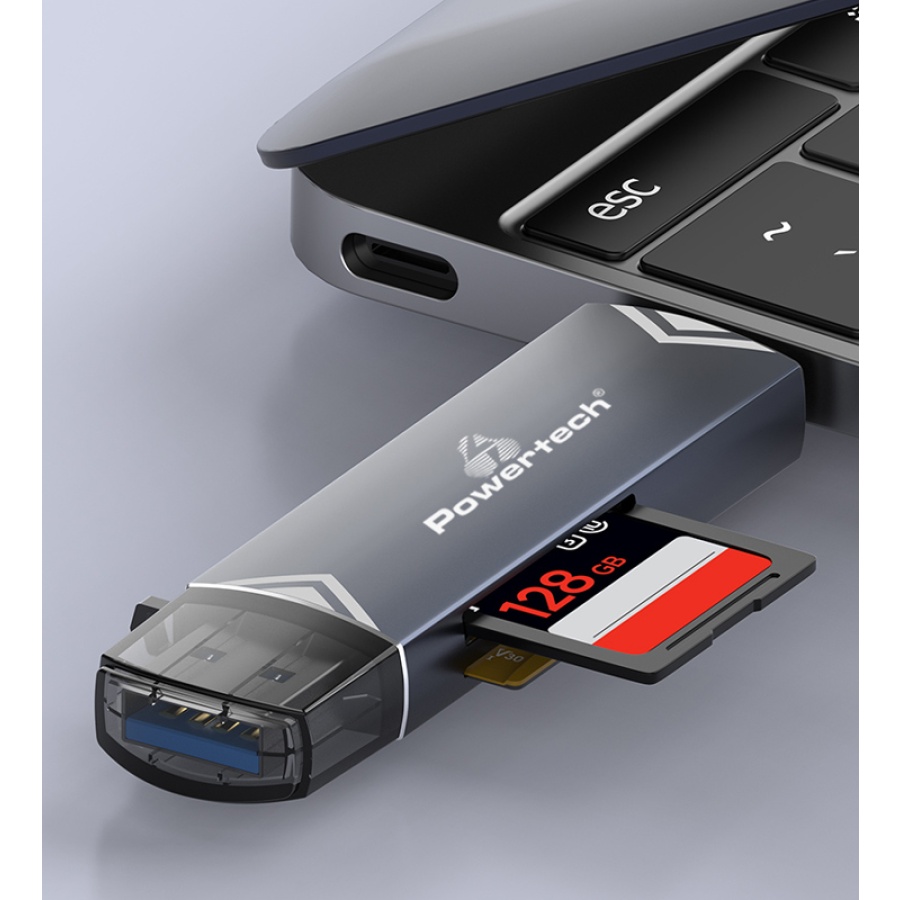 POWERTECH card reader PT-1343 για SD & micro SD, USB 3.2, 5Gbps, γκρι - Image 3