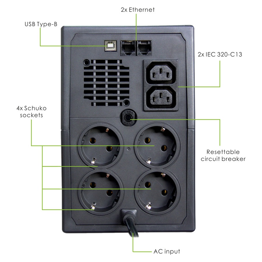 POWERTECH UPS Line Interactive PT-1900LIU, 1900VA, 1140W - Image 2