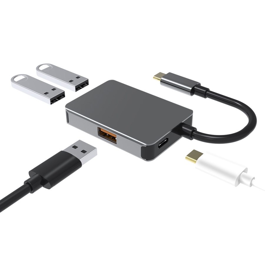 POWERTECH USB hub PTH-102, 4x θυρών, 10Gbps, USB-C σύνδεση, γκρι - Image 3