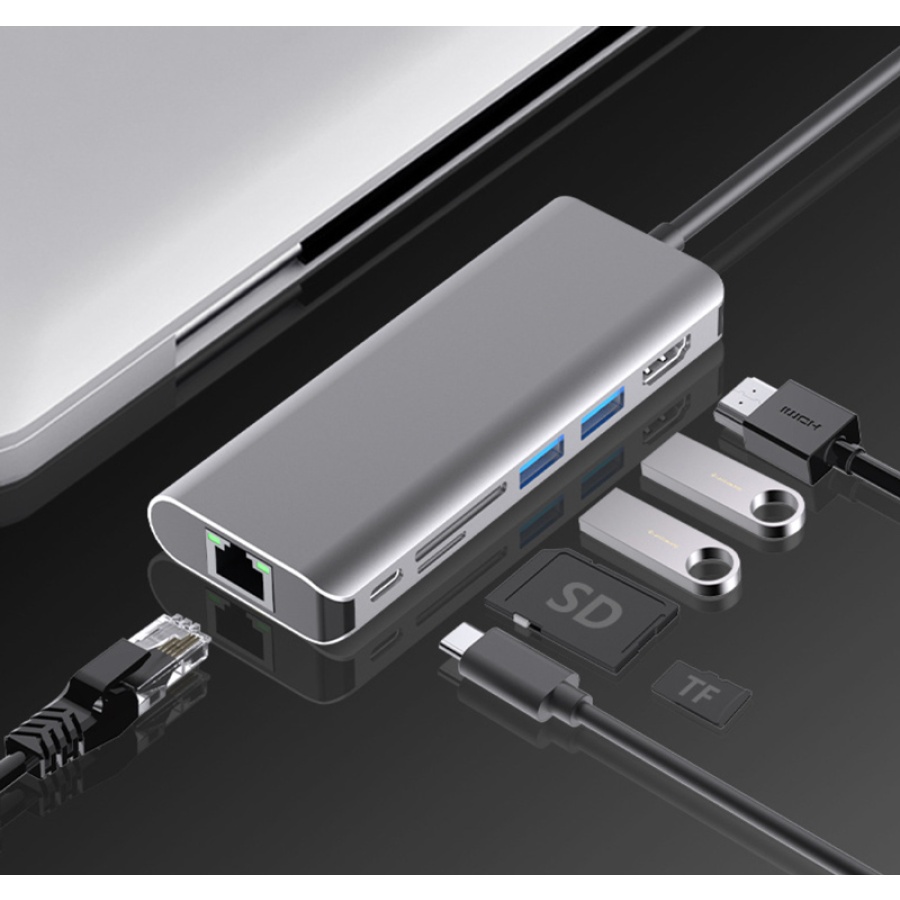 POWERTECH docking station PTH-112, 7 θυρών, USB-C σύνδεση, 100W PD, γκρι - Image 2