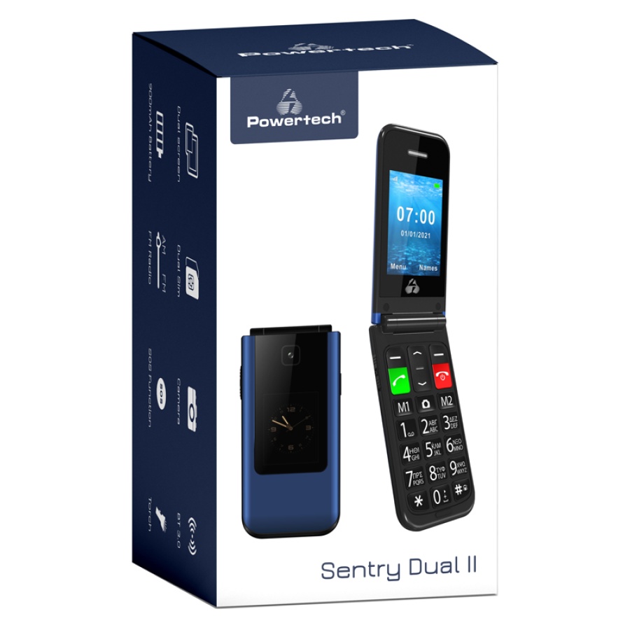 POWERTECH Κινητό Τηλέφωνο Sentry Dual II, 2 οθόνες, SOS Call, μπλε - Image 2