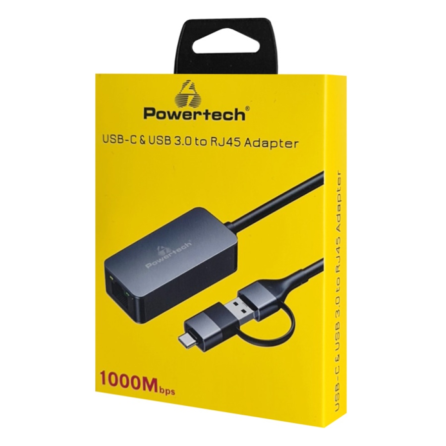 POWERTECH αντάπτορας δικτύου PTR-0149, USB & USB-C, 1000 Mbps, γκρι - Image 2