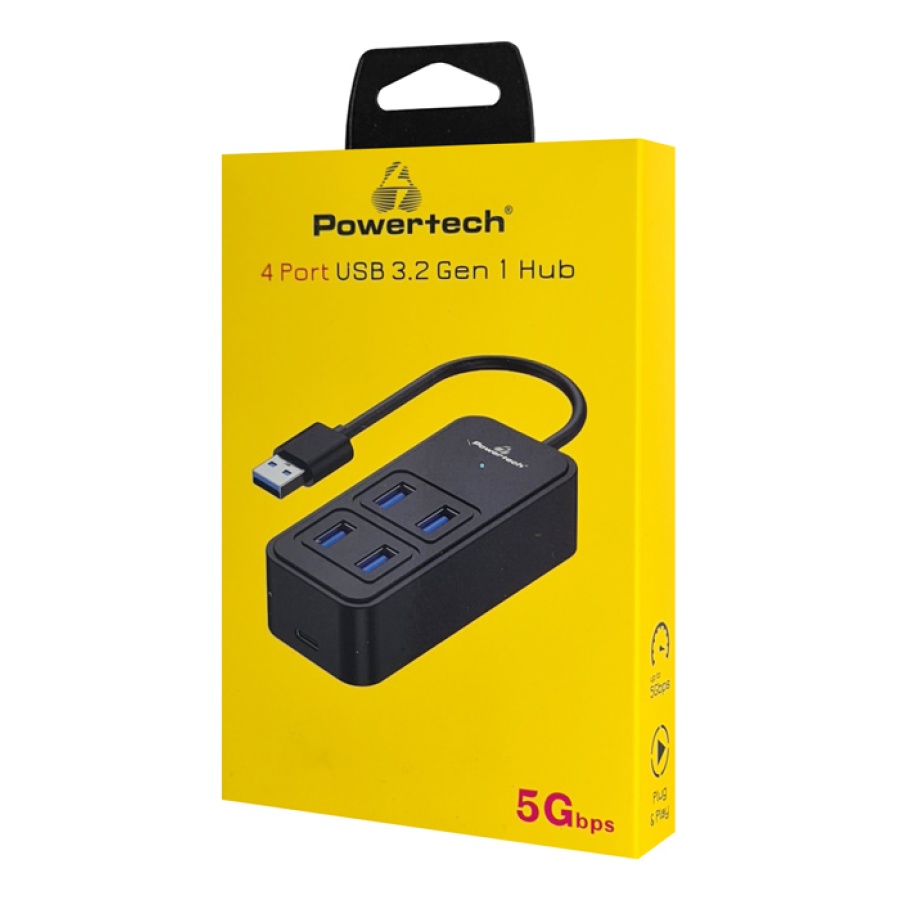 POWERTECH USB 3.2 hub PTR-0153, 4x θυρών, 5Gbps, USB σύνδεση, μαύρο - Image 2