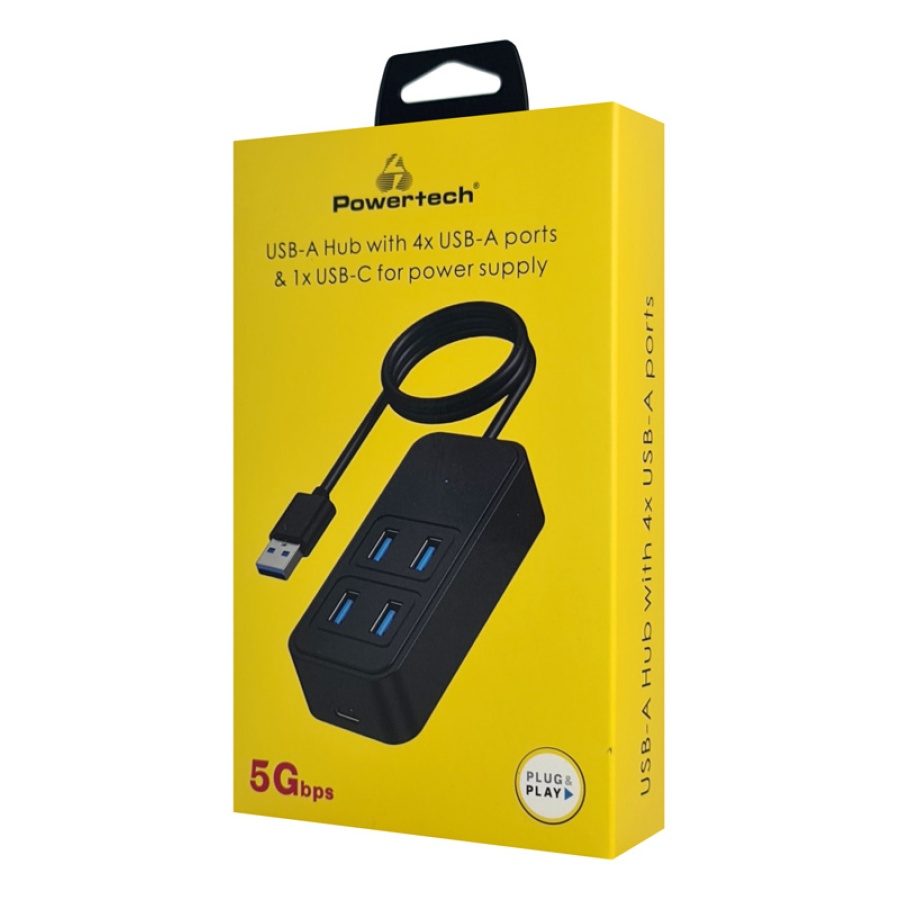 POWERTECH USB 3.2 hub PTR-0157, 4x θυρών, 5Gbps, USB σύνδεση, 1m, μαύρο - Image 2