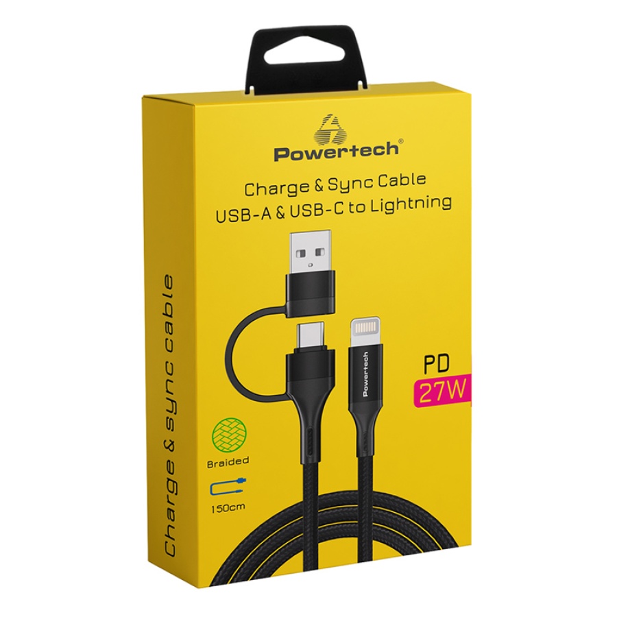 POWERTECH καλώδιο USB & USB-C σε Lightning PTR-0159, PD 27W, copper, 1.5m, μαύρο - Image 2