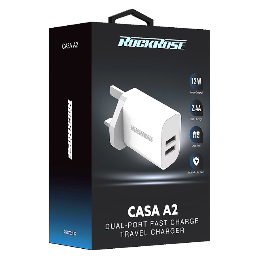 ROCKROSE φορτιστής τοίχου για πρίζα UK Casa A2, 2x USB, 2.4A 12W, λευκός - Image 3