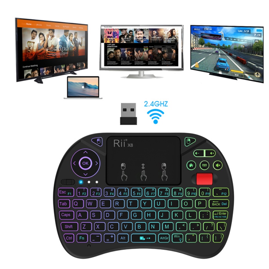 RIITEK ασύρματο πληκτρολόγιο Mini X8 με touchpad, RGB backlit, 2.4GHz - Image 2