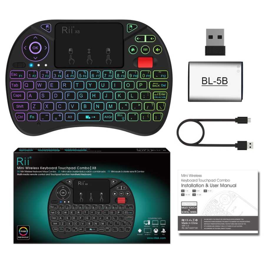 RIITEK ασύρματο πληκτρολόγιο Mini X8 με touchpad, RGB backlit, 2.4GHz - Image 6