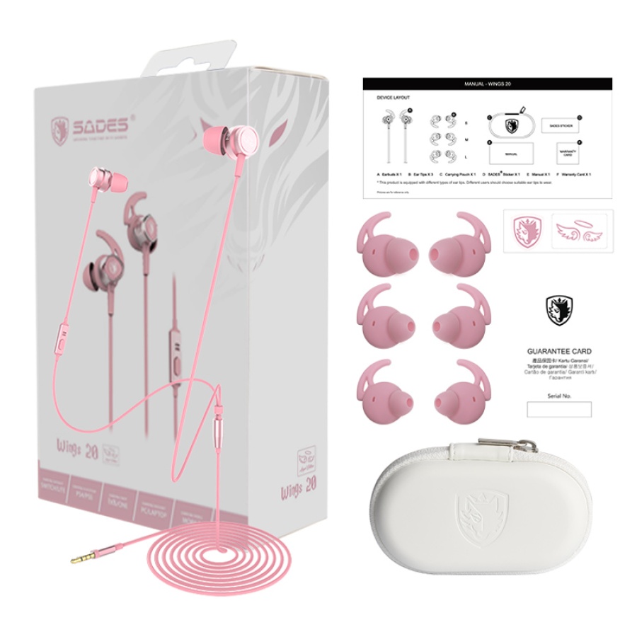 SADES gaming earphones Wings 20 με μικρόφωνο, 3.5mm, Φ12mm, 1.2m, ροζ - Image 6