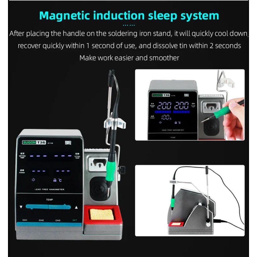 SUGON ψηφιακός σταθμός συγκόλλησης T36 με κολλητήρι, 120W, 200-450 °C - Image 4