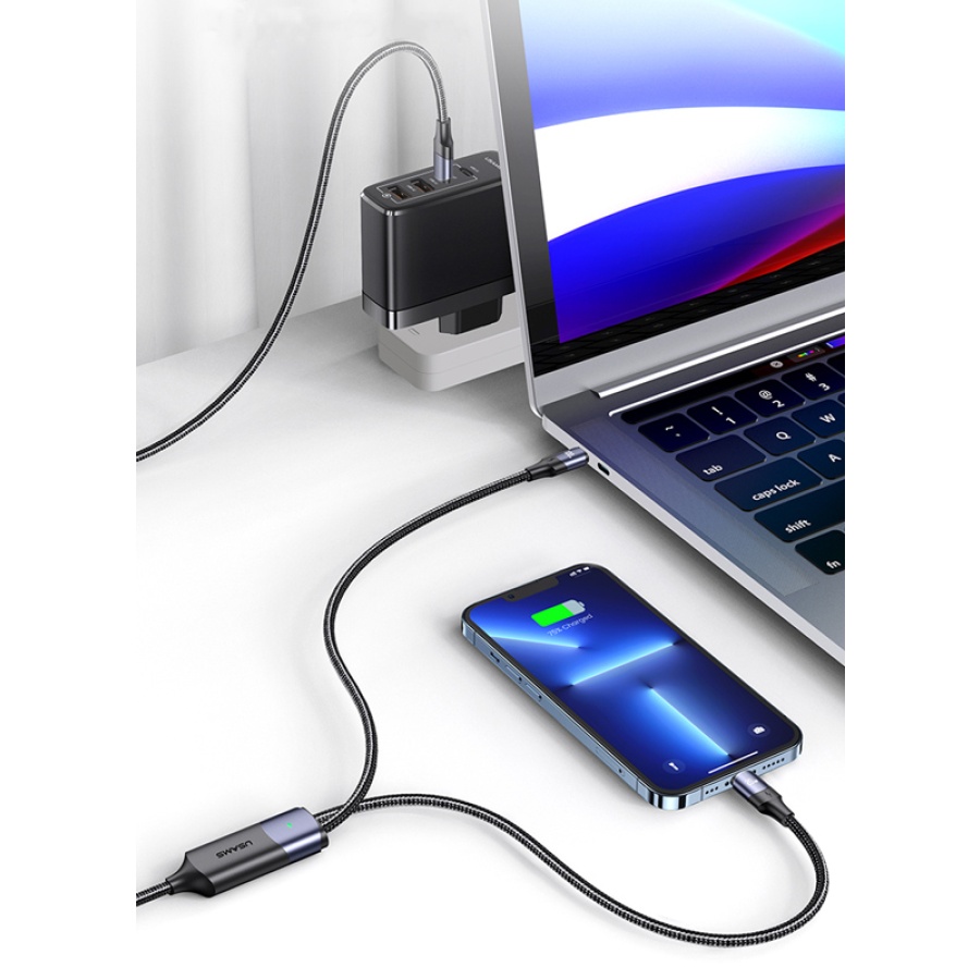 USAMS καλώδιο USB-C σε 2x USB-C US-SJ551, PD 100W, 1.2m, μαύρο - Image 2