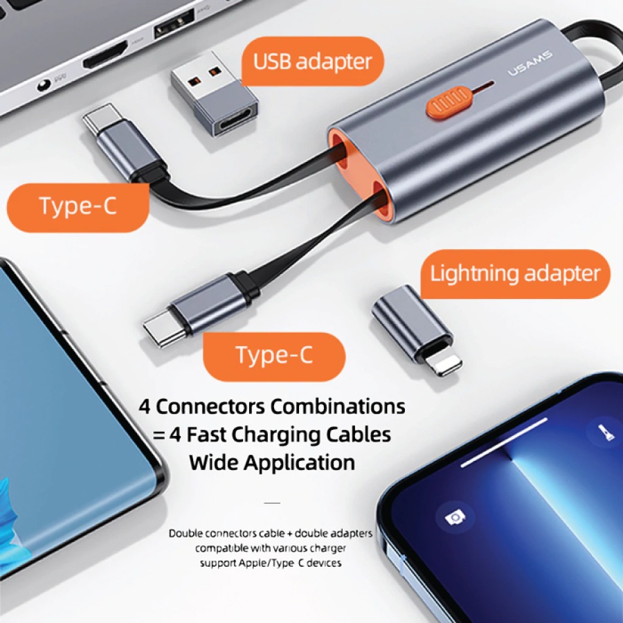 USAMS αντάπτορας USB-C σε USB-C/USB/Lightning SJ560, 60W PD, 0.3m, γκρι - Image 3