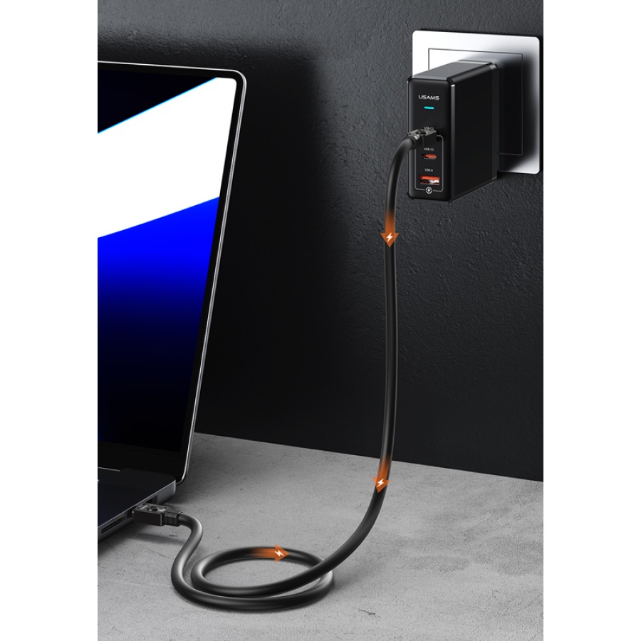 USAMS καλώδιο USB-C σε USB-C US-SJ684, 100W, 480Mbps, 1.2m, μαύρο - Image 2