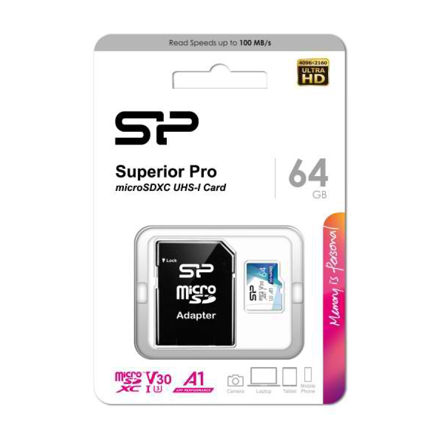 SILICON POWER κάρτα μνήμης microSDXC Superior Pro, 64GB, Class 10 UHS-I U3 A1 V30 - Image 2