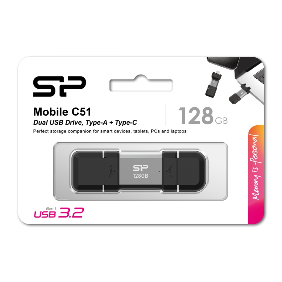 SILICON POWER USB Flash Drive C51, USB/USB-C, 128GB, 120MBps, ασημί - Image 6