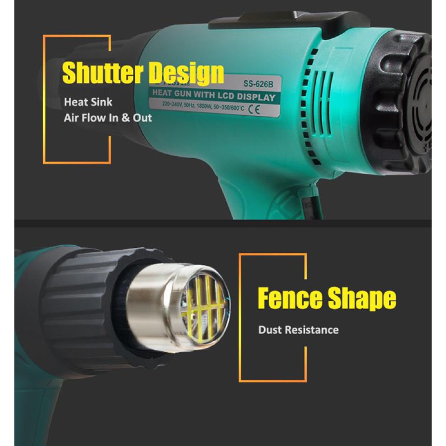 PROSKIT πιστόλι θερμού αέρα SS-626B με οθόνη, 1800W, 50~600 °C - Image 6