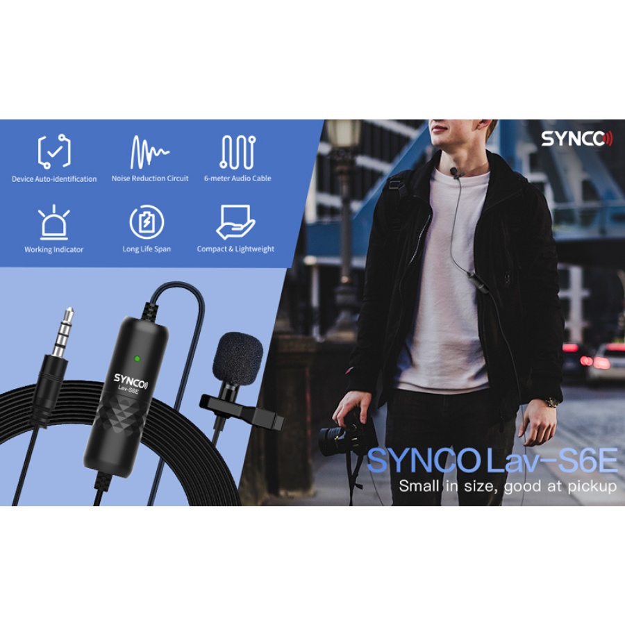 SYNCO μικρόφωνο Lav-S6E με clip-on, omnidirectional, 3.5mm, 6m, μαύρο - Image 2