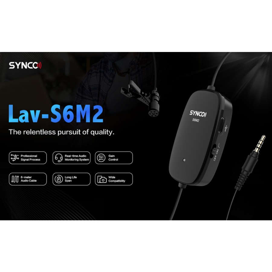 SYNCO μικρόφωνο Lav-S6M2, clip-on, omnidirectional, 3.5mm, 400mAh, μαύρο - Image 2