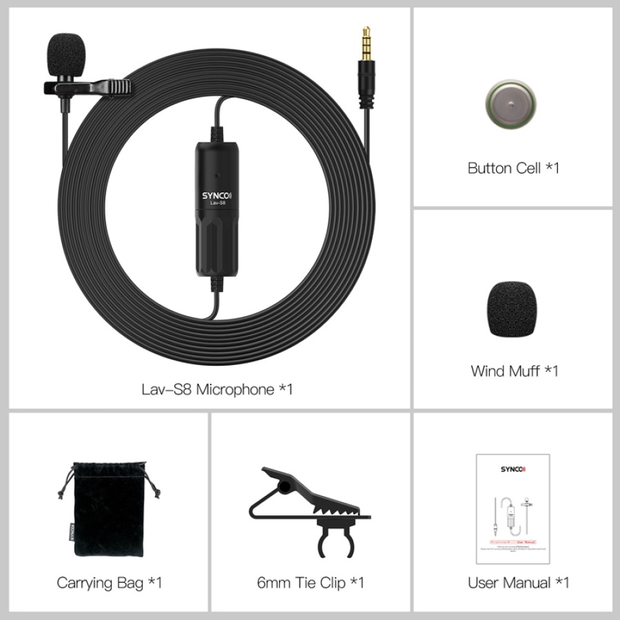 SYNCO μικρόφωνο Lav-S8 με clip-on, omnidirectional, 3.5mm, 8m, μαύρο - Image 8