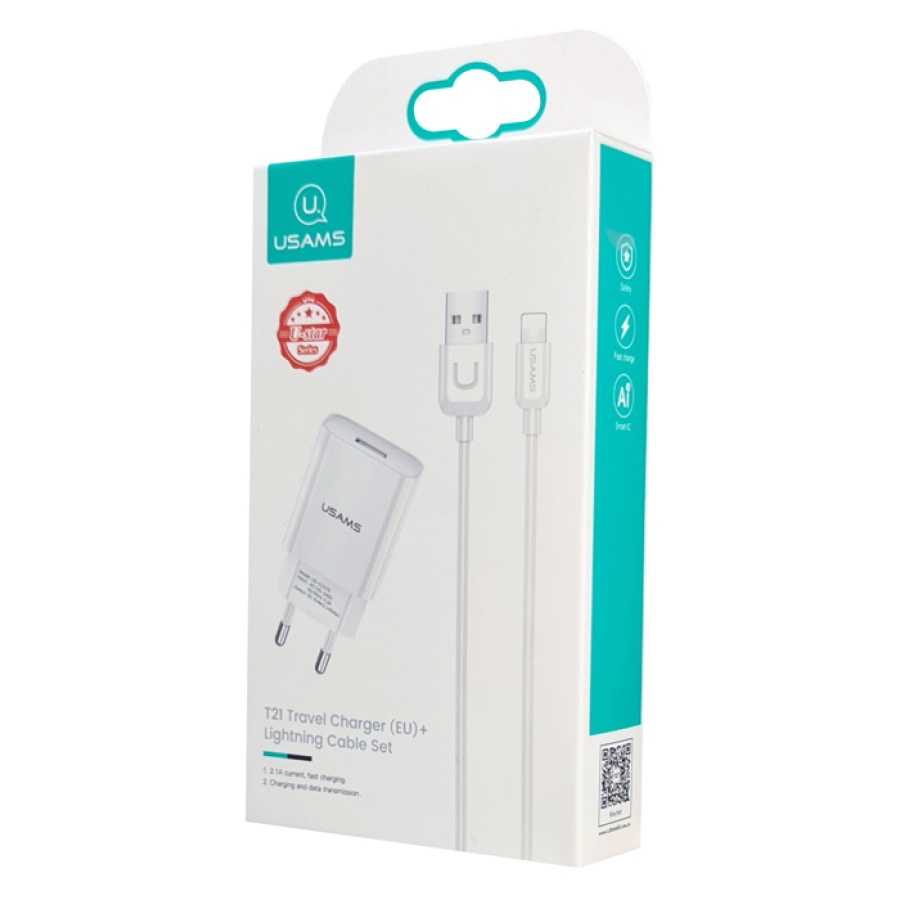 USAMS φορτιστής τοίχου T21OCLN01 με καλώδιο Lightning, USB 2.1A, λευκός - Image 3