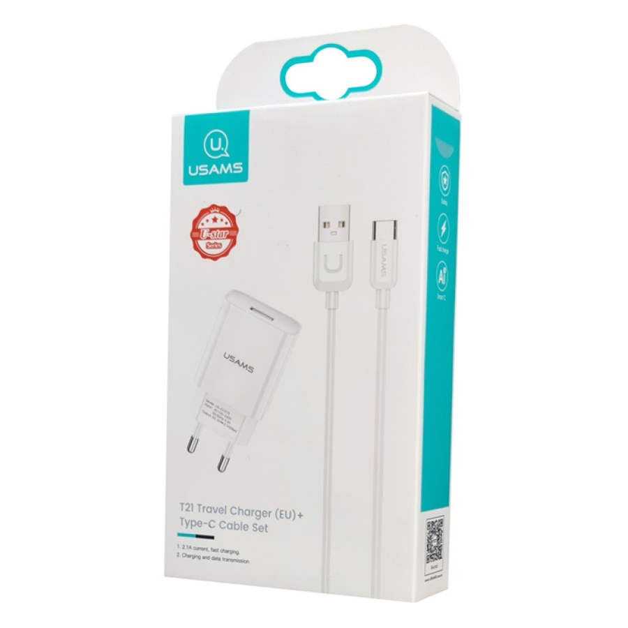 USAMS φορτιστής τοίχου T21OCTC01 με καλώδιο USB-C, USB 2.1A, λευκός - Image 3