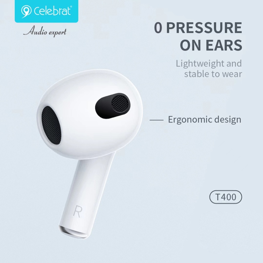 CELEBRAT earphones με θήκη φόρτισης T400, True Wireless, Φ13mm, λευκά - Image 3