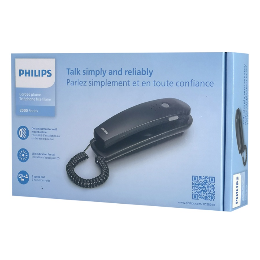 PHILIPS ενσύρματο τηλέφωνο TD2801B/00, επιτραπέζιο ή επιτοίχιο, μαύρο - Image 5