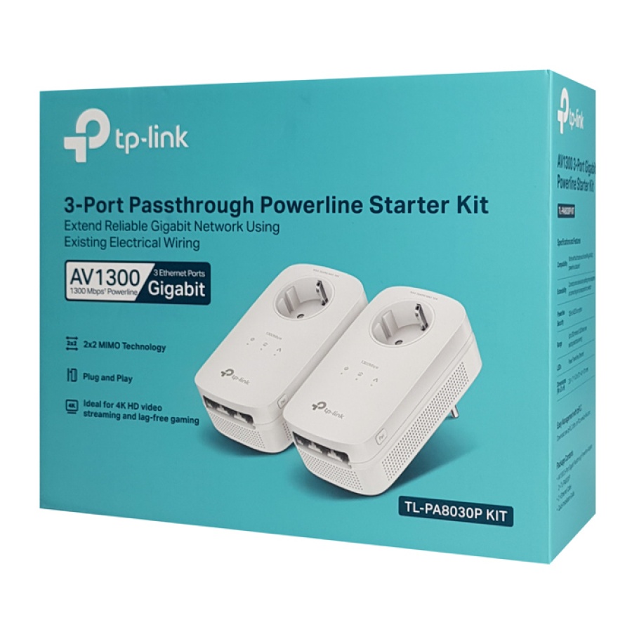 TP-LINK powerline TL-PA8030P kit passthrough, AV1300 3x Gigabit, Ver 3.0 - Image 4