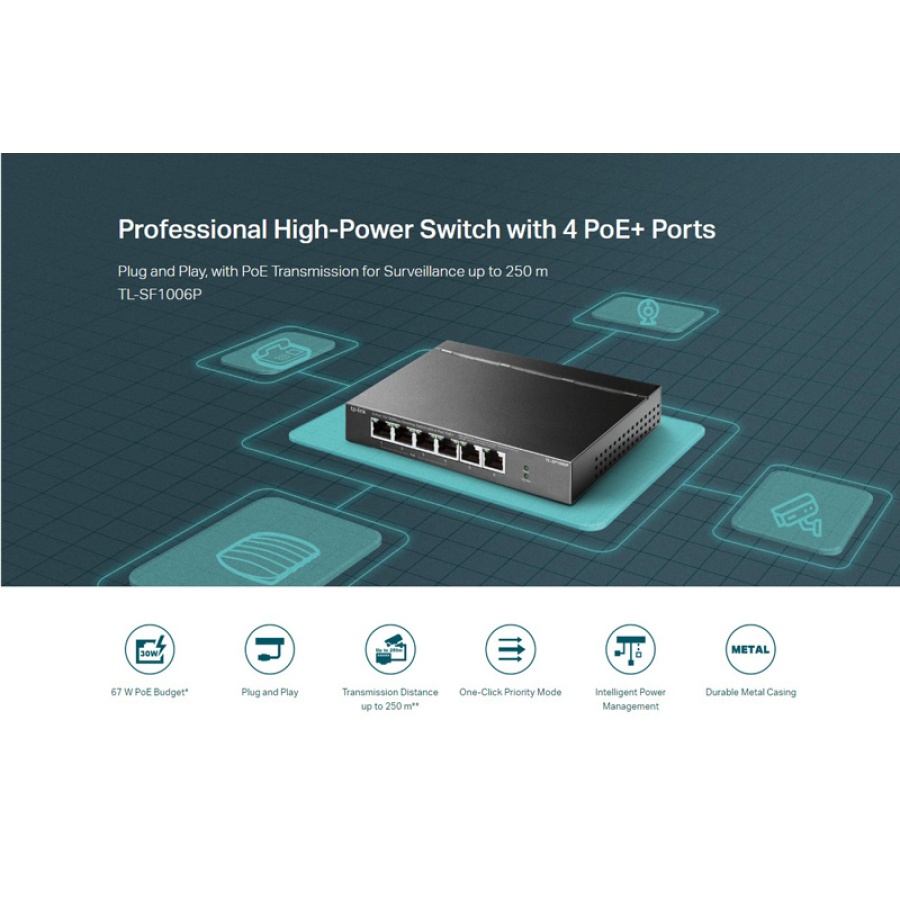 TP-LINK desktop switch TL-SF1006P, 6-Port 10/100Mbps, 4x PoE+, Ver. 1.0 - Image 2