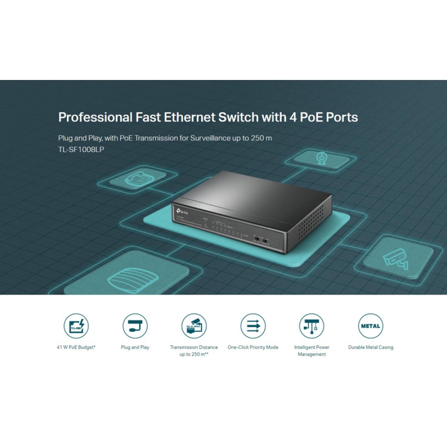 TP-LINK desktop switch TL-SF1008LP, 8-Port 10/100Mbps, 4x PoE, Ver. 2.0 - Image 2