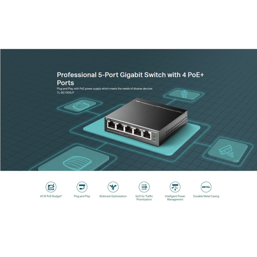 TP-LINK desktop switch TL-SG1005LP, 5-Port Gigabit, 4x PoE+, Ver. 2.0 - Image 2