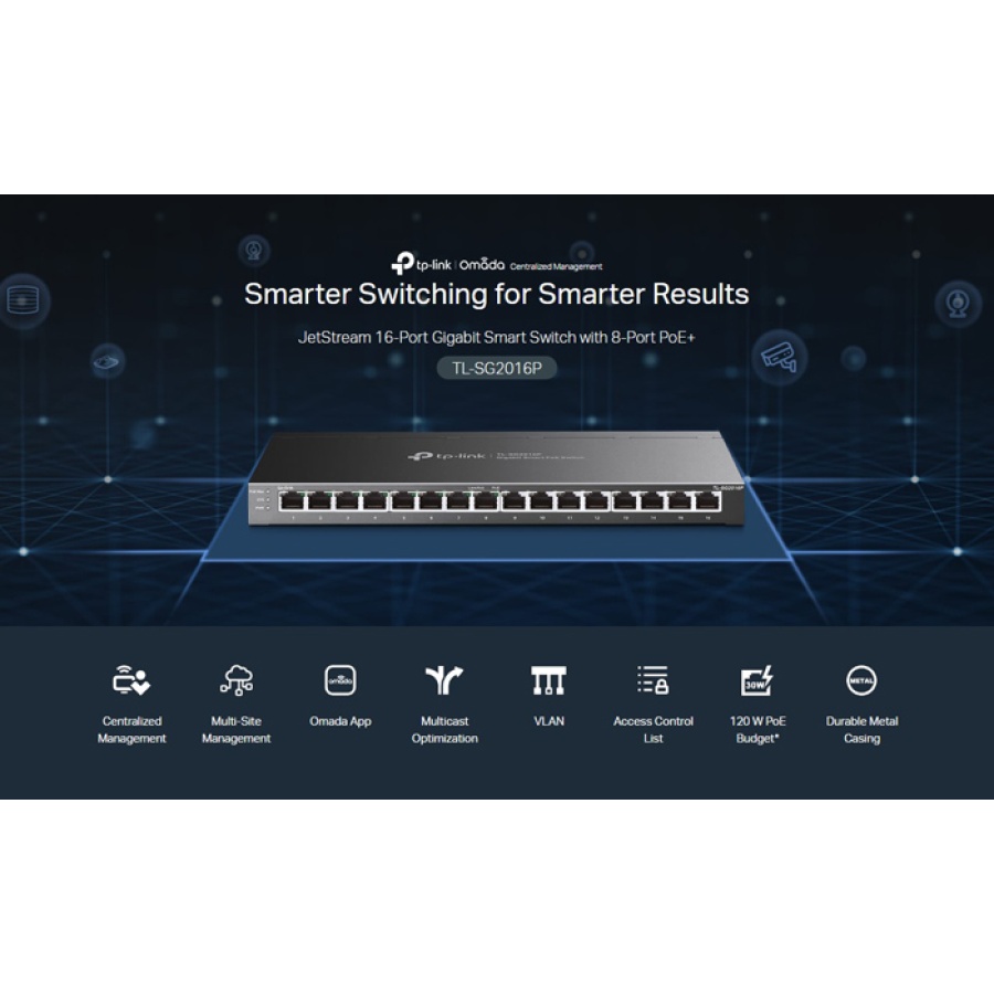 TP-LINK JetStream switch TL-SG2016P, 16-Port Gigabit, 8x PoE+, Ver. 1.0 - Image 2